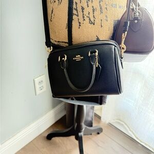 Coach Black Leather Mini Rowan Satchel Crossbody with Gold Hardware